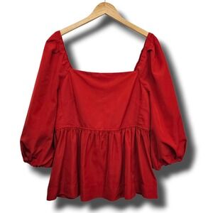 Milkmaid Top XXL Red Smocked Square Neck Puff Sleeve Renaissance Valentine's Day